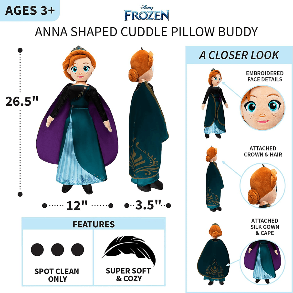 Disney Frozen 2 Pillow Buddy - Anna - Childrens Bedding, Kids Bedding, Morning Bird Bed & Bath